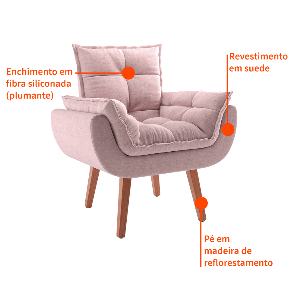 Poltrona Lidi Suede Rosa Claro