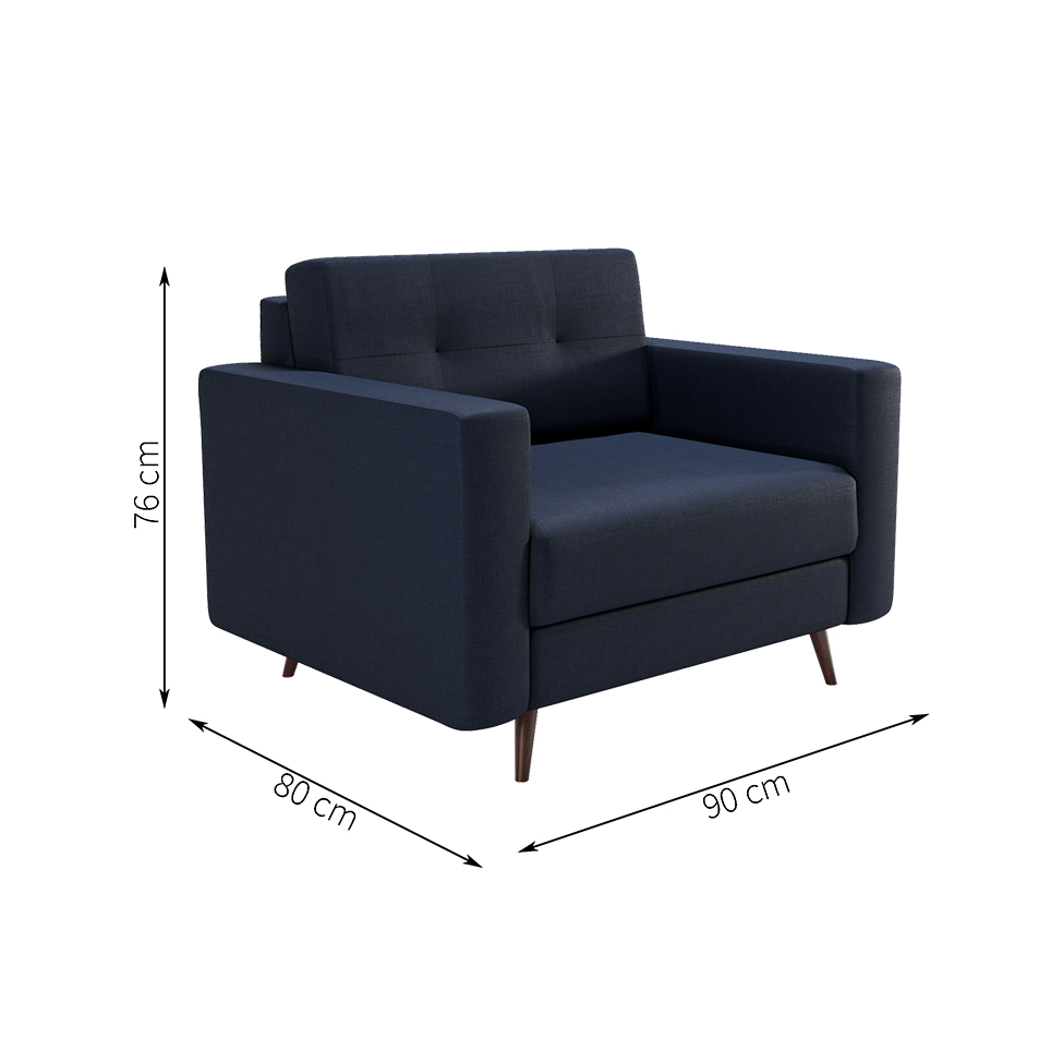 Poltrona Living Pé Palito Linho Cotton Azul Marinho