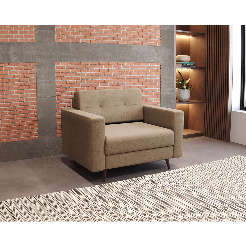 Poltrona Living Pé Palito Linho Cotton Bege