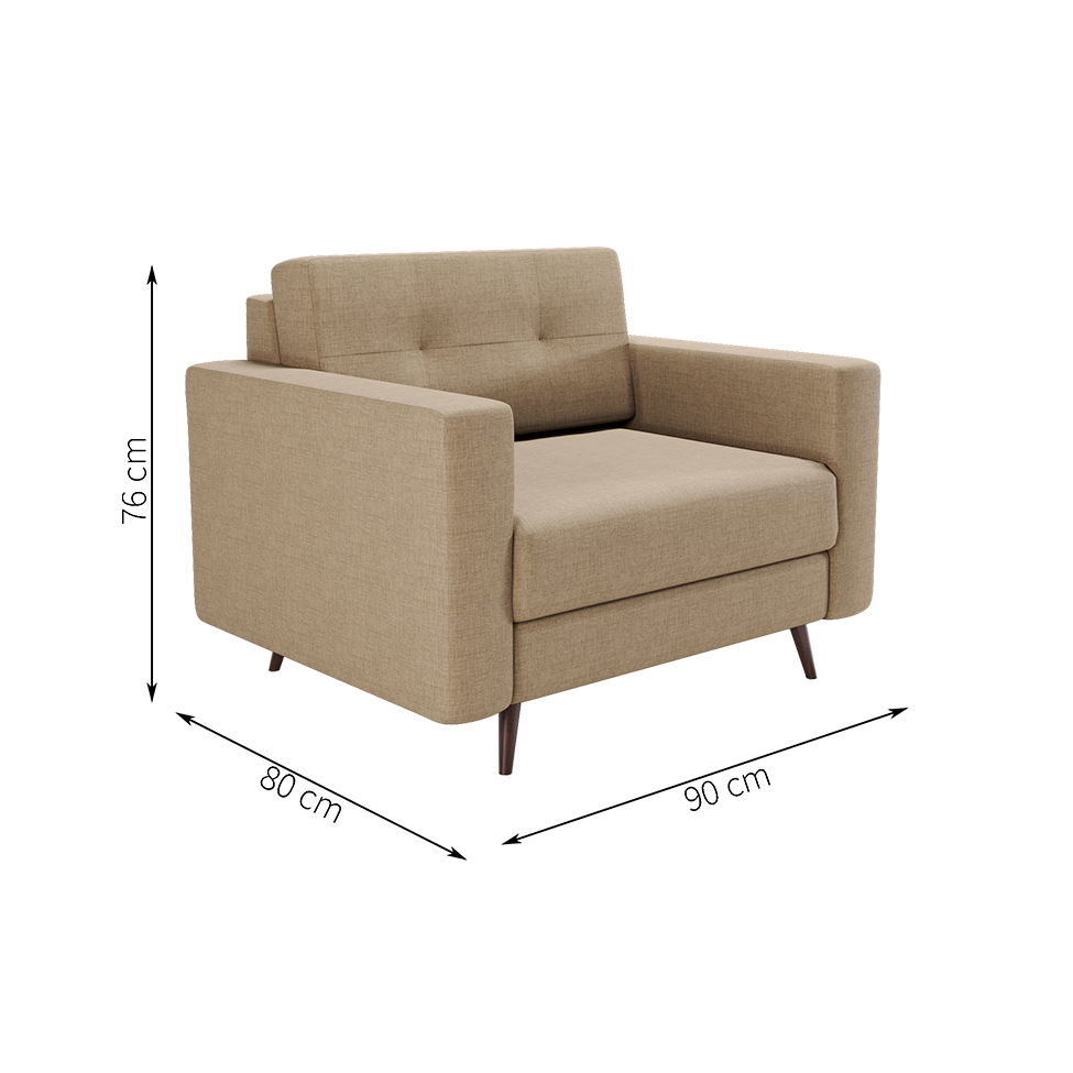 Poltrona Living Pé Palito Linho Cotton Bege