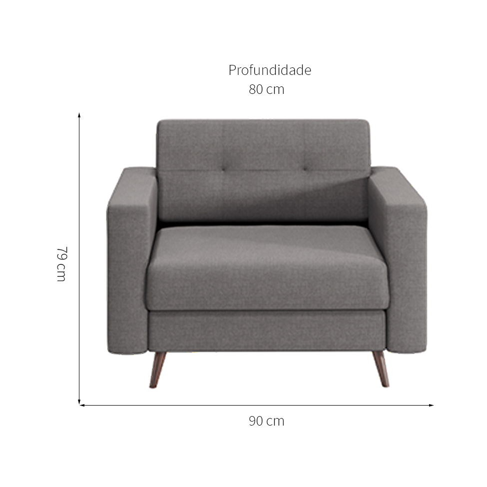 Poltrona Living Pé Palito Linho Cotton Cinza
