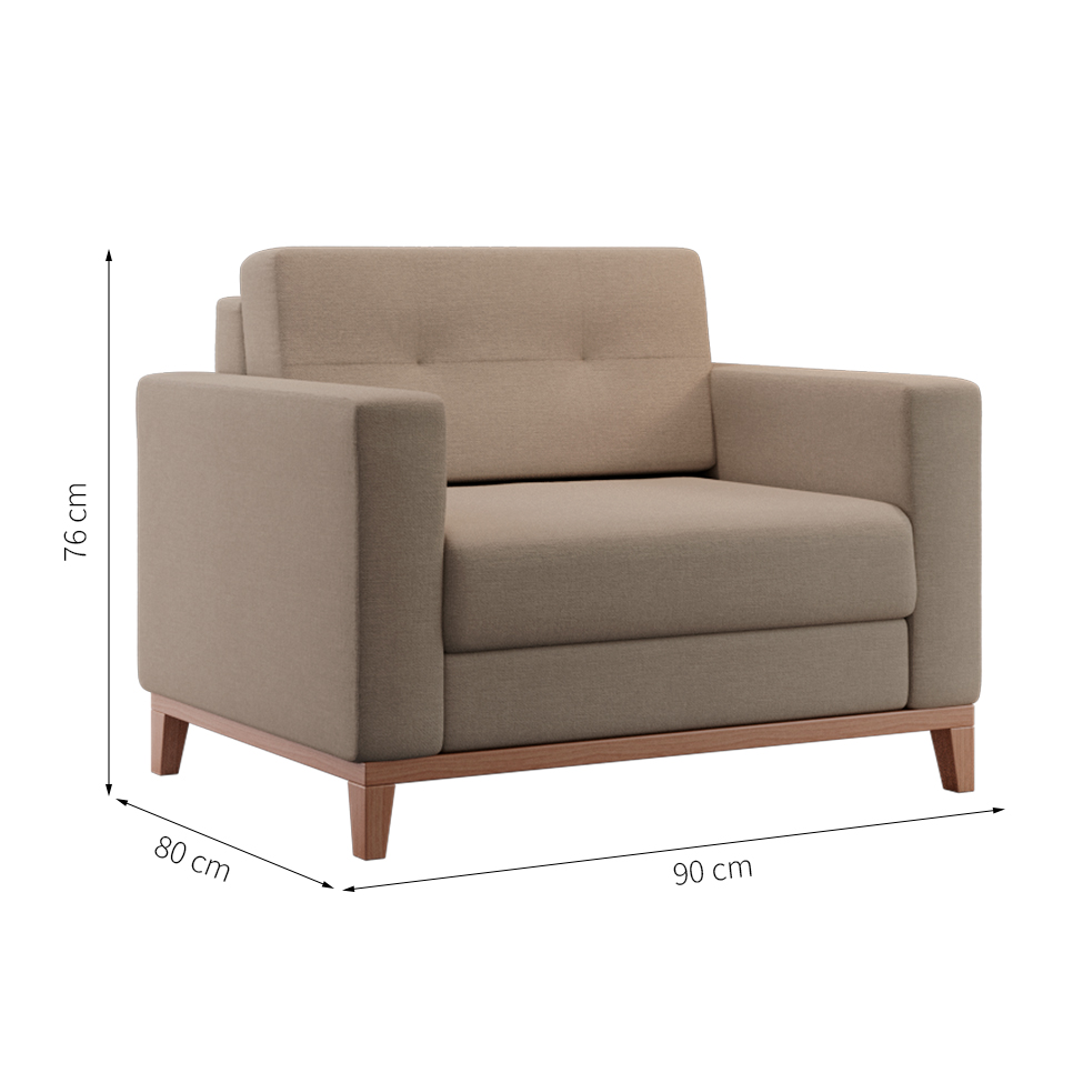 Poltrona Living Pés e Base em Madeira Linho Cotton Bege