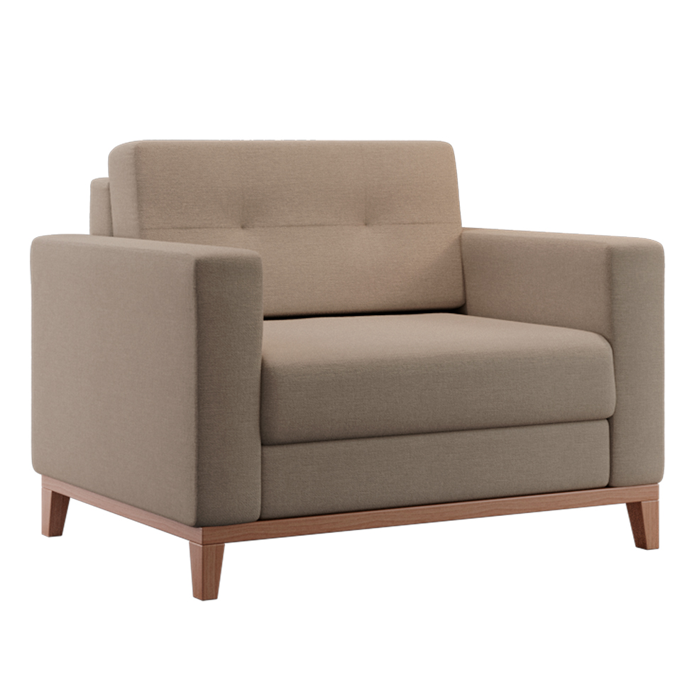 Poltrona Living Pés e Base em Madeira Linho Cotton Bege