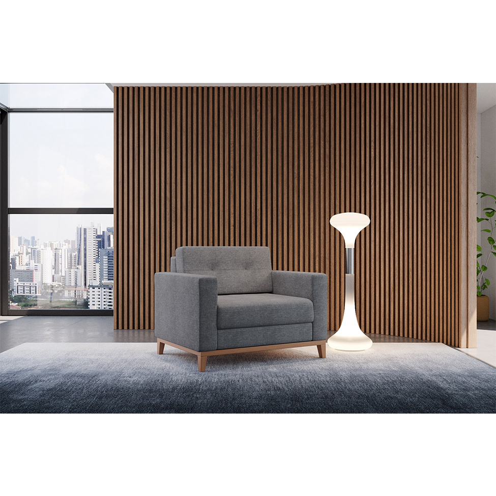 Poltrona Living Pés e Base em Madeira Linho Cotton Cinza