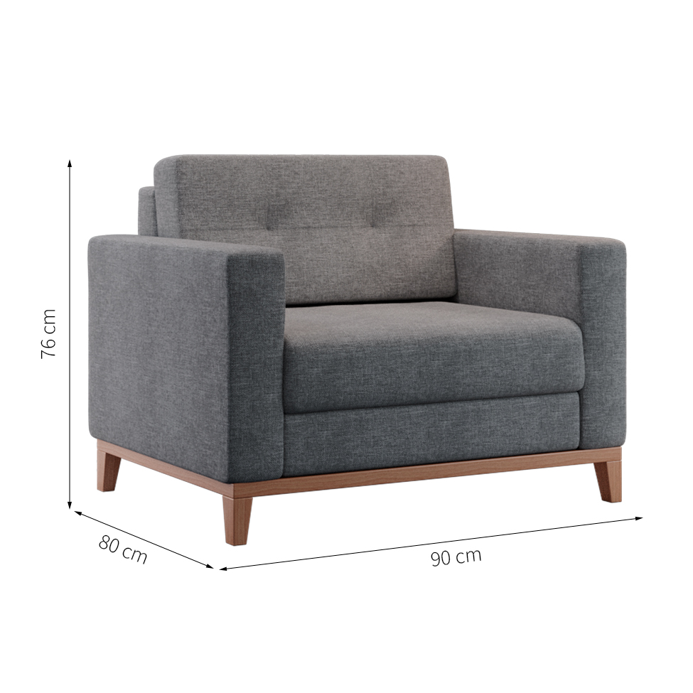 Poltrona Living Pés e Base em Madeira Linho Cotton Cinza
