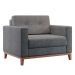 Poltrona Living Pés e Base em Madeira Linho Cotton Cinza