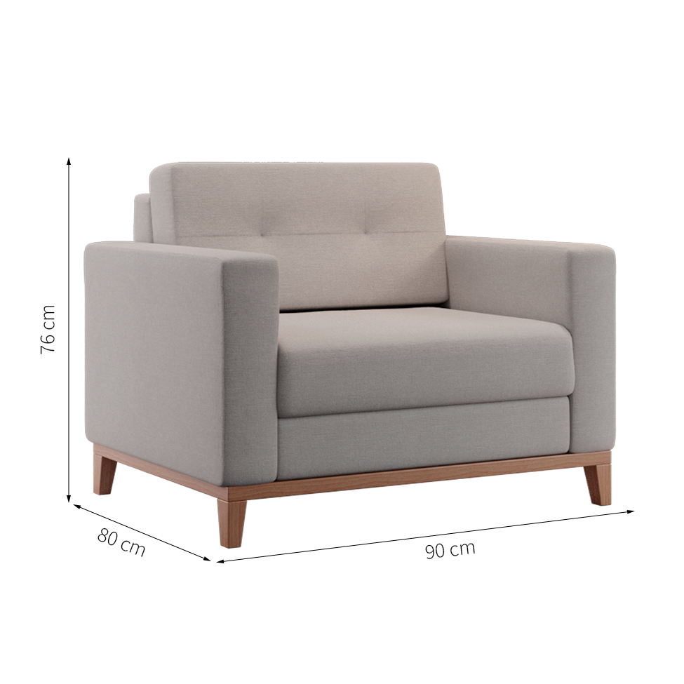 Poltrona Living Pés e Base em Madeira Linho Cotton Cru