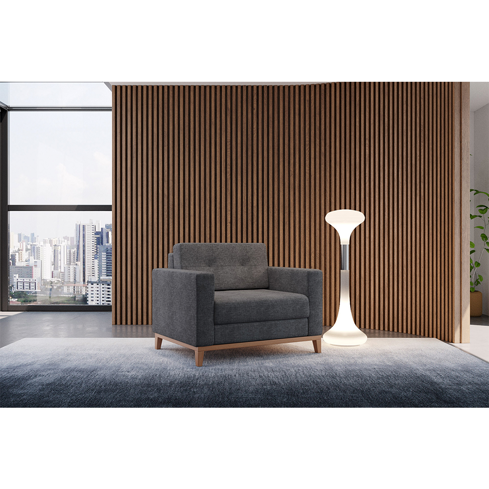 Poltrona Living Pés e Base em Madeira Linho Cotton Grafite