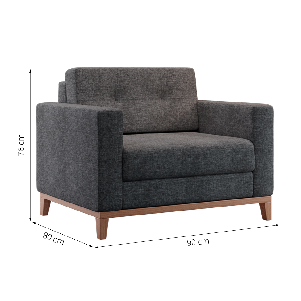 Poltrona Living Pés e Base em Madeira Linho Cotton Grafite