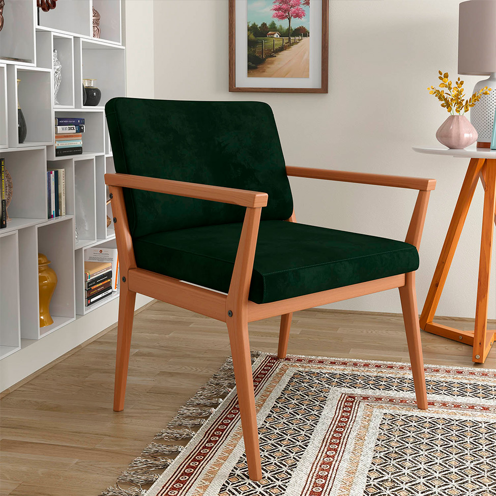 Poltrona Malibu Verde Musgo e Madeira