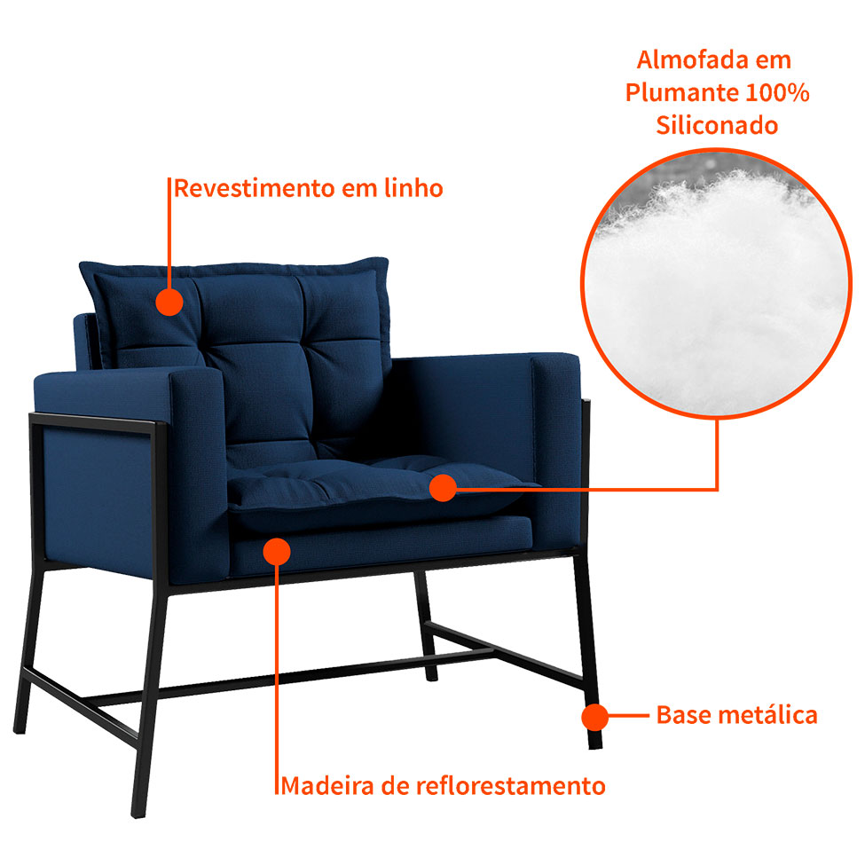 Poltrona Nixon Linho Azul Marinho