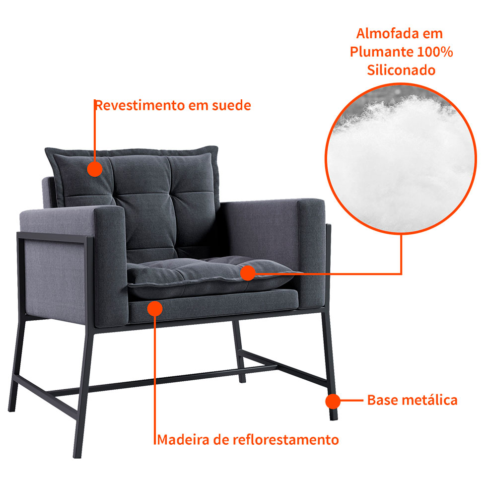 Poltrona Nixon Suede Grafite