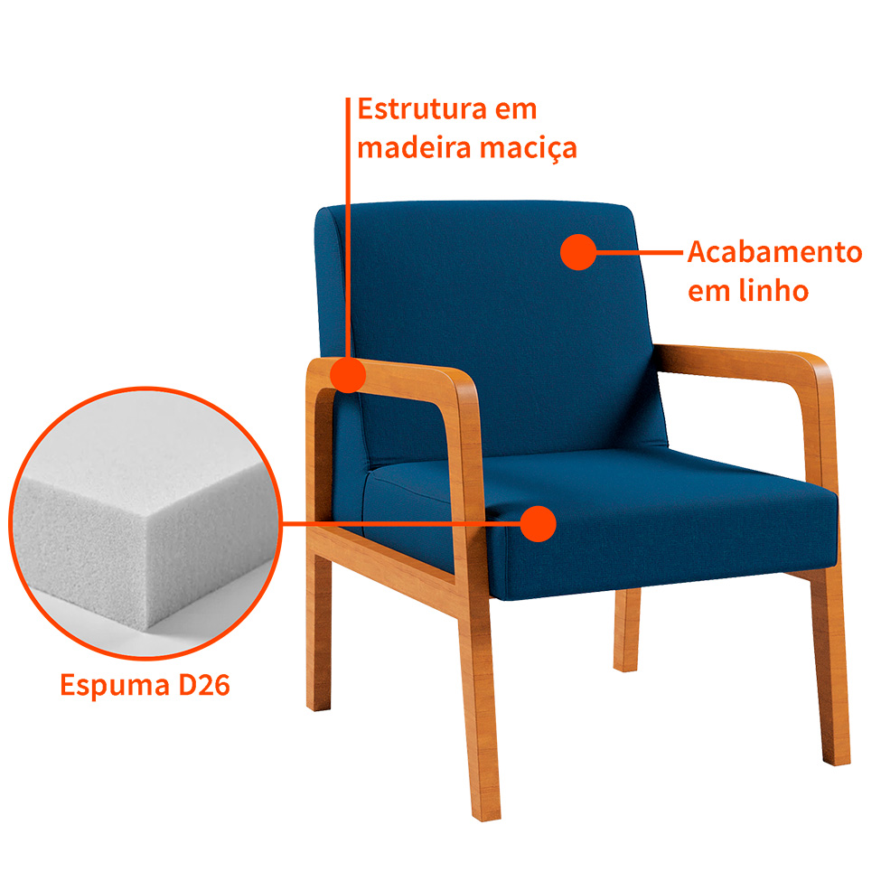 Poltrona Ottawa Linho Azul Marinho