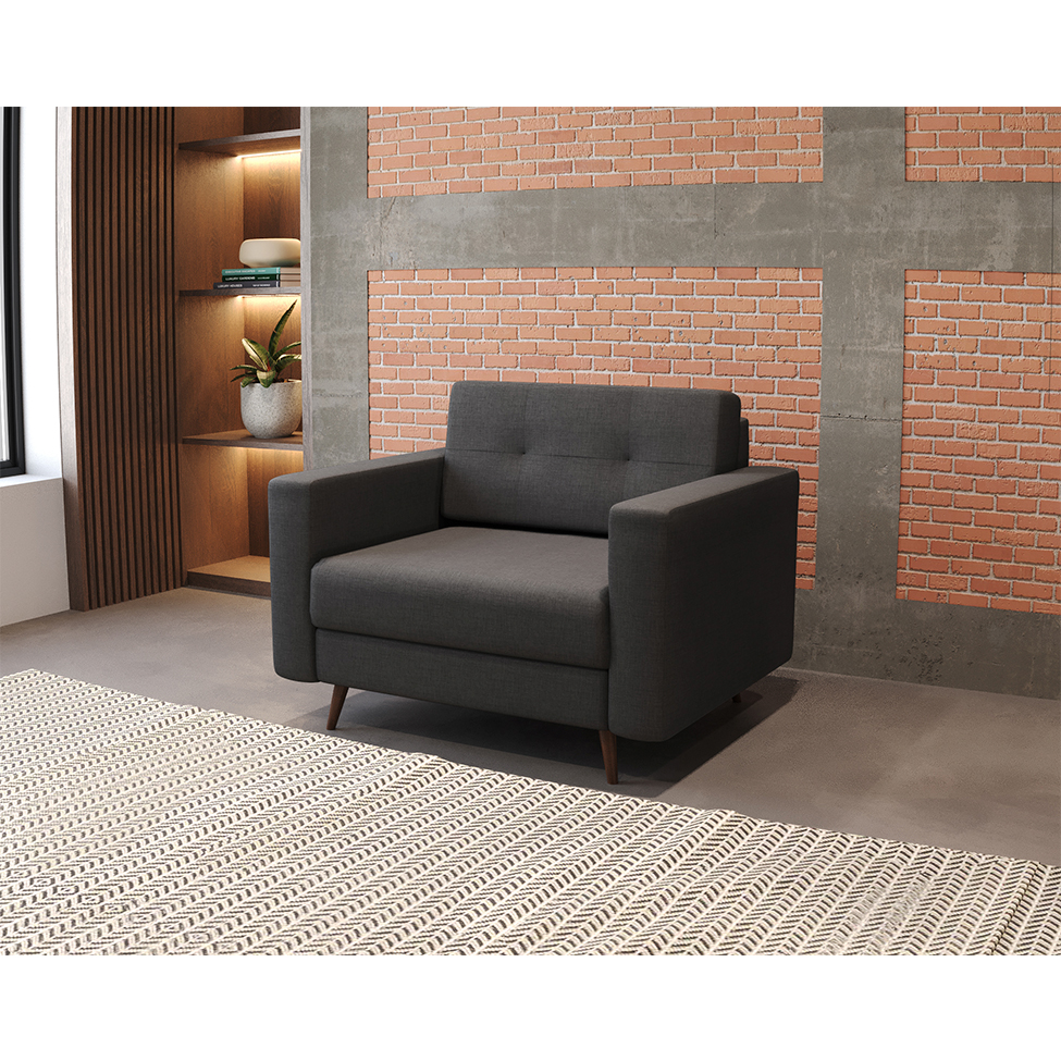 Poltrona Pé Palito Living Linho Cotton Grafite