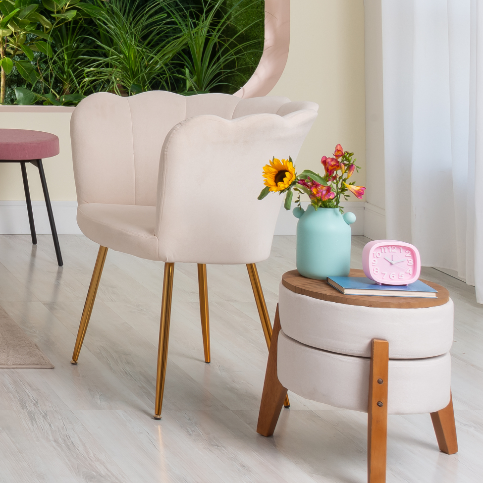 Poltrona Pétalas Aveludadas Eva Creme