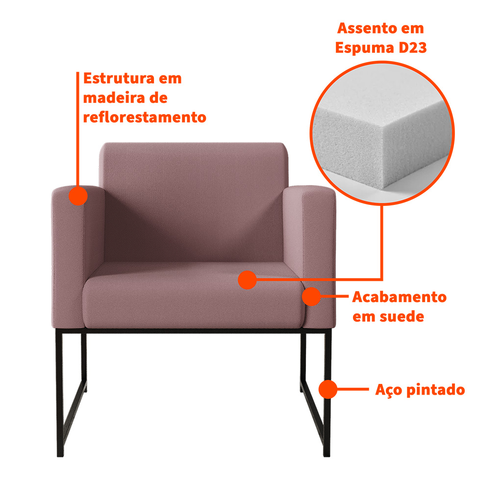 Poltrona Sara Suede Rosa Claro