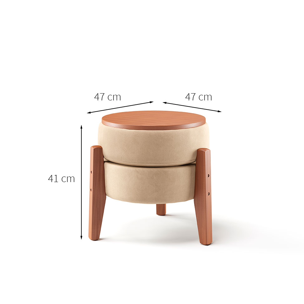 Puff Frapê Suede Bege 47 cm