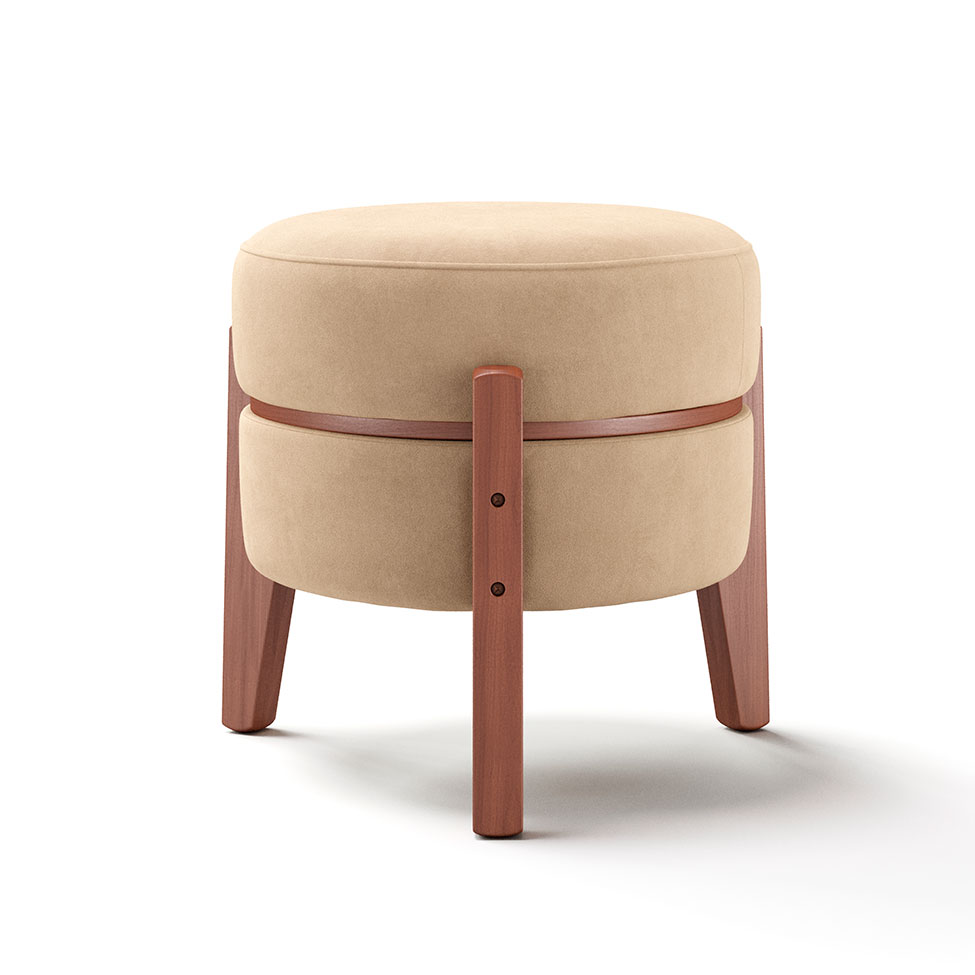 Puff Frapê Suede Bege 47 cm
