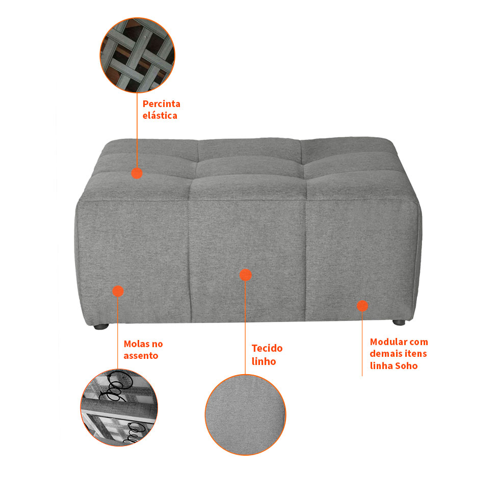 Puff Modular Soho Linho Cinza