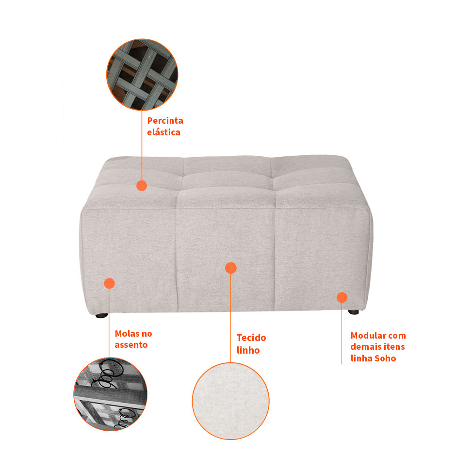 Puff Modular Soho Linho Cru