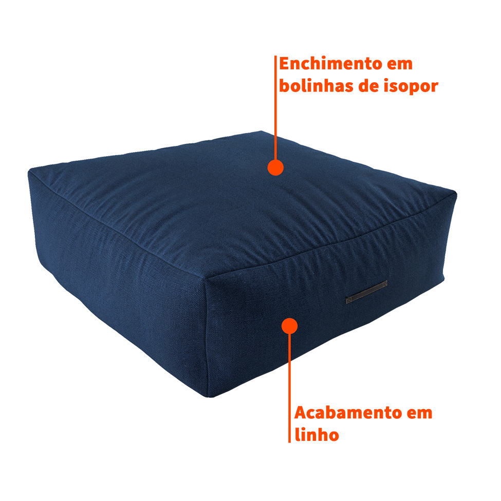 Puff Quadrado Gigante Linho Azul Marinho