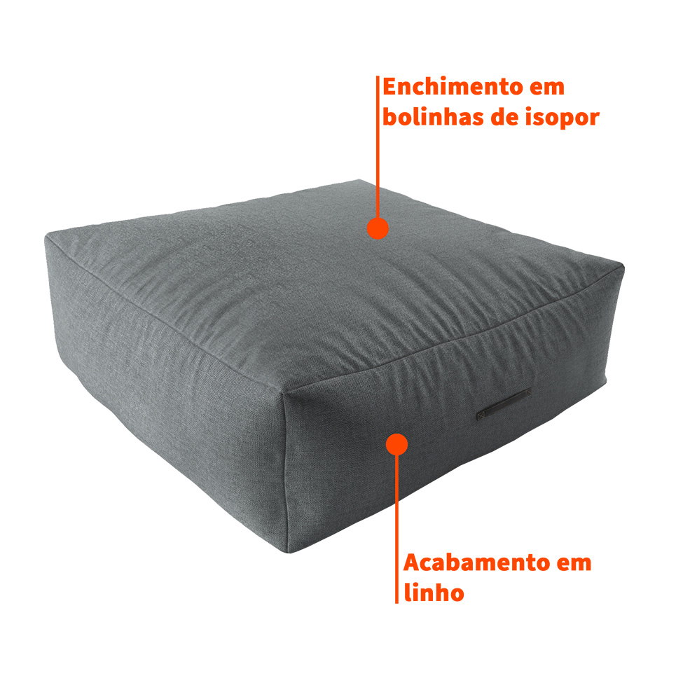 Puff Quadrado Gigante Linho Cinza
