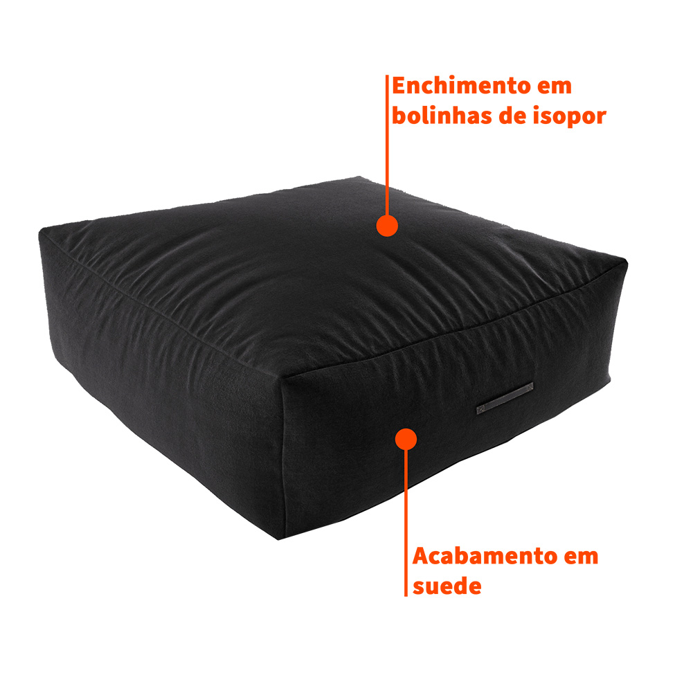 Puff Quadrado Gigante Suede Preto