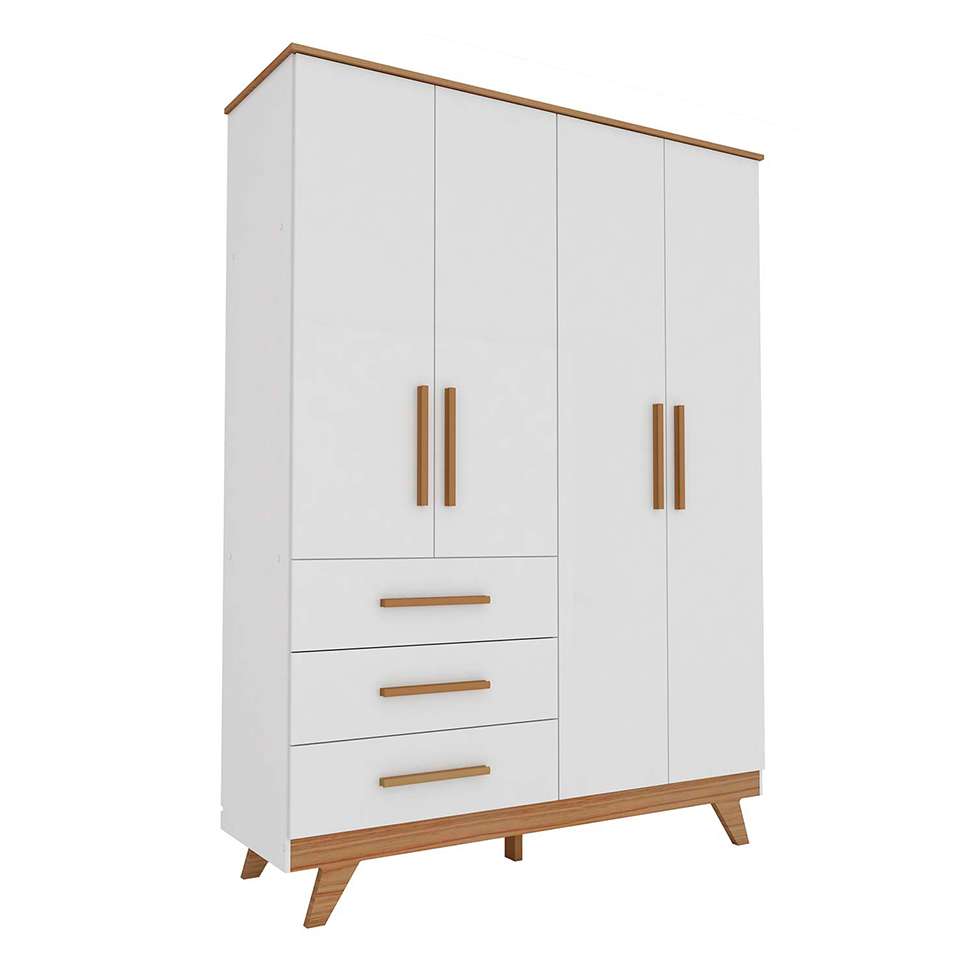 Quarto Infantil com Colchão D20 (12x148x68) Retrô 4 PT 3 GV Branco e Carvalho