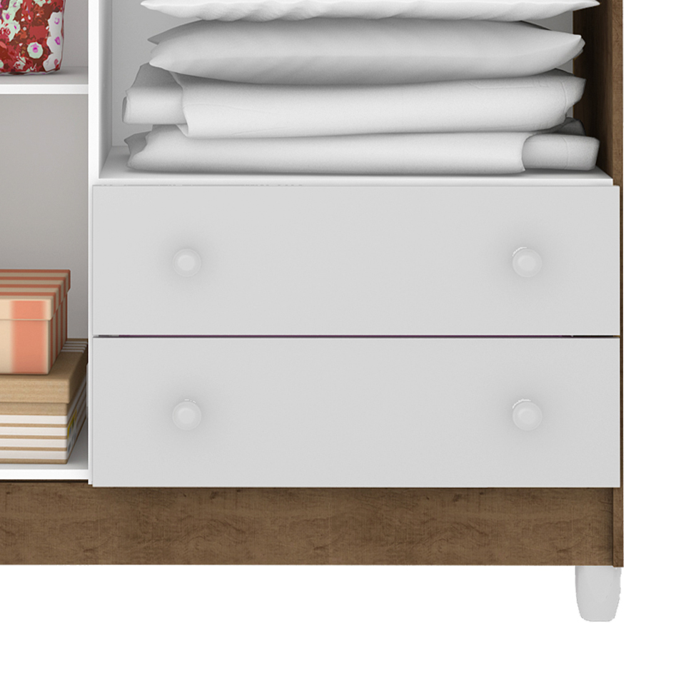 Quarto de Bebê Ariel II Berço Guarda-Roupa Cômoda Branco Colchão Baby D18 (10x70x130) Branco e Marrom Infantil