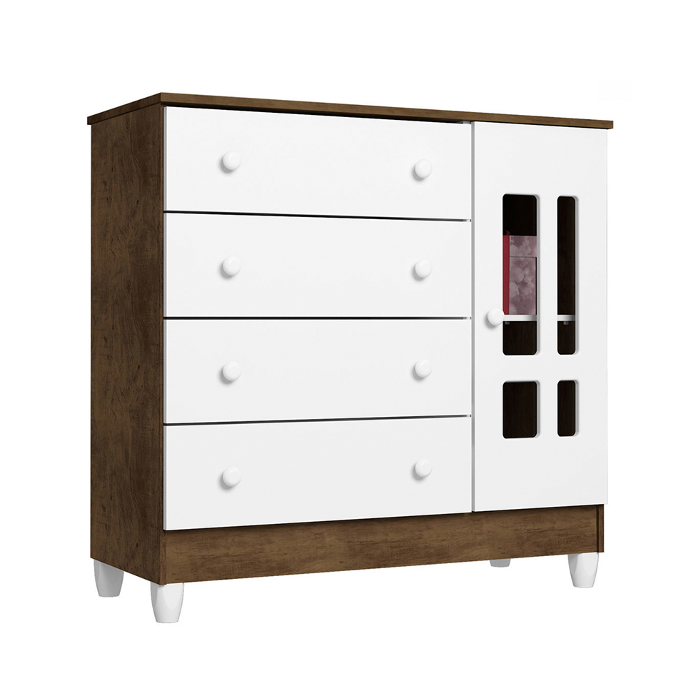 Quarto de Bebê Ariel II Berço Guarda-Roupa Cômoda Branco Colchão Baby D18 (10x70x130) Branco e Marrom Infantil