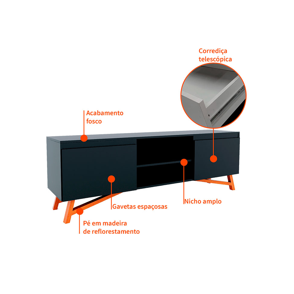 Rack Júlia Nicho 2 GV Preto 160 cm
