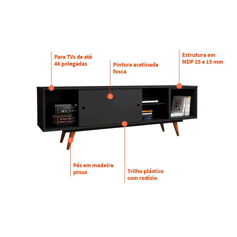 Rack Retrô Goslar Fosco Preto 162 cm
