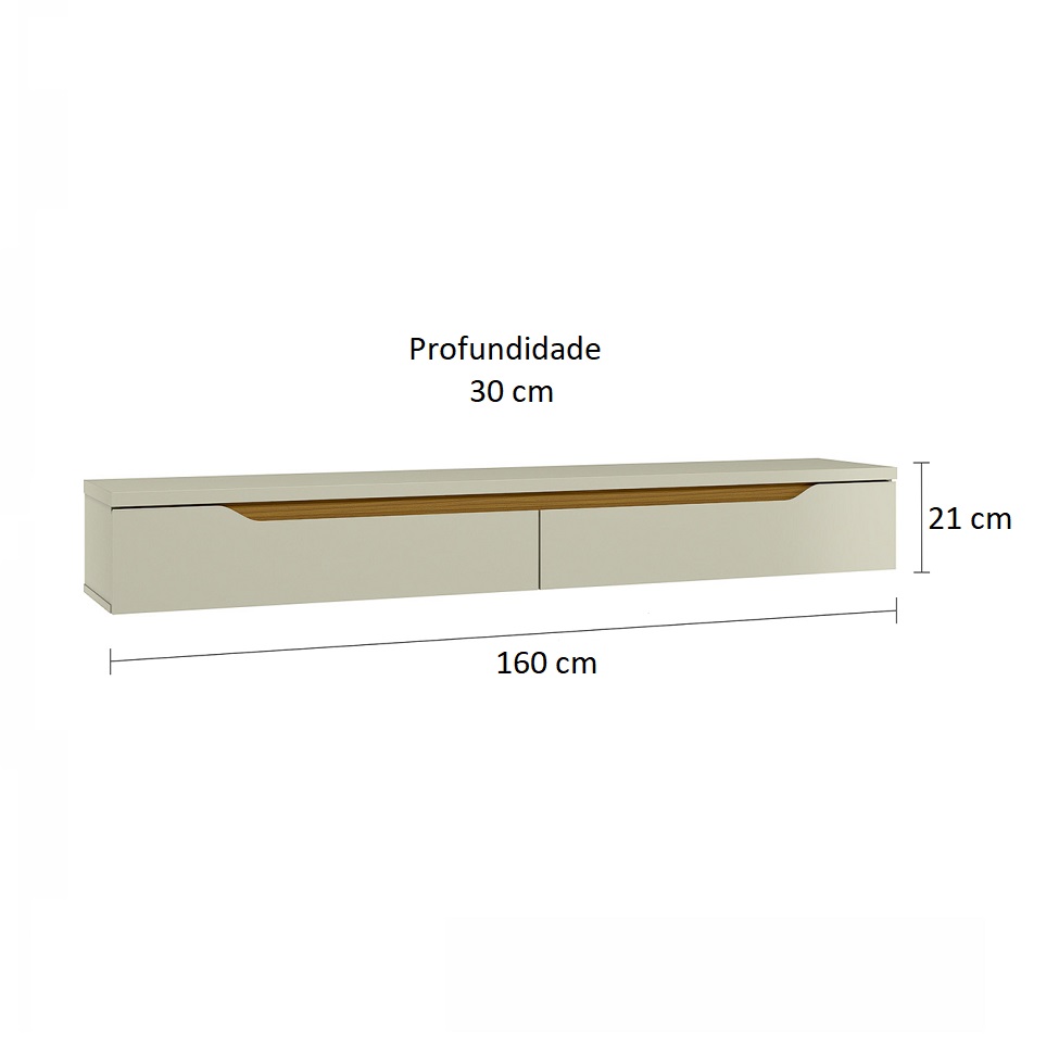 Rack Suspenso para TV até 55 Polegadas Uno 2 PT Off White e Cedro 160 cm