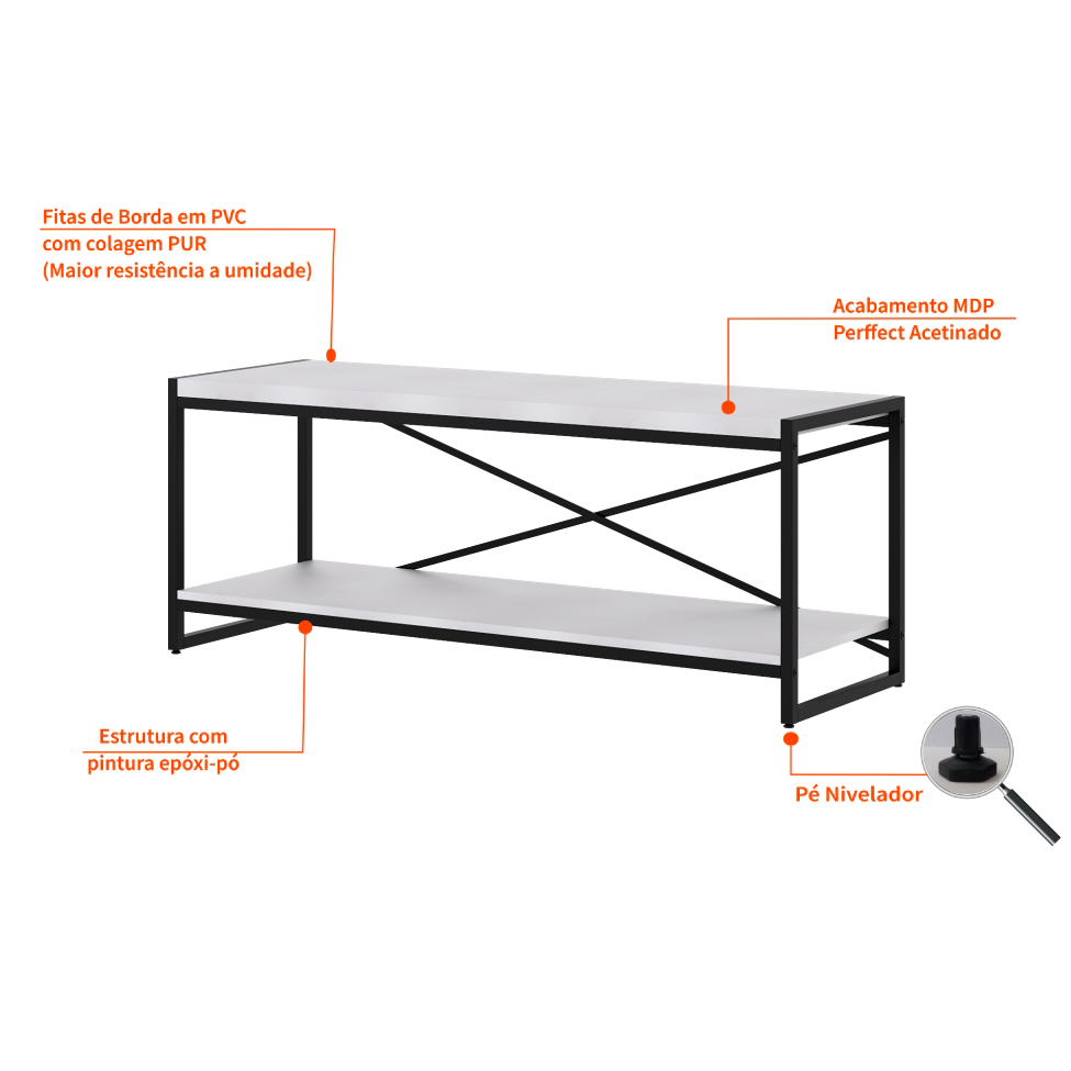 Rack Wooden Branco e Preto 120 cm