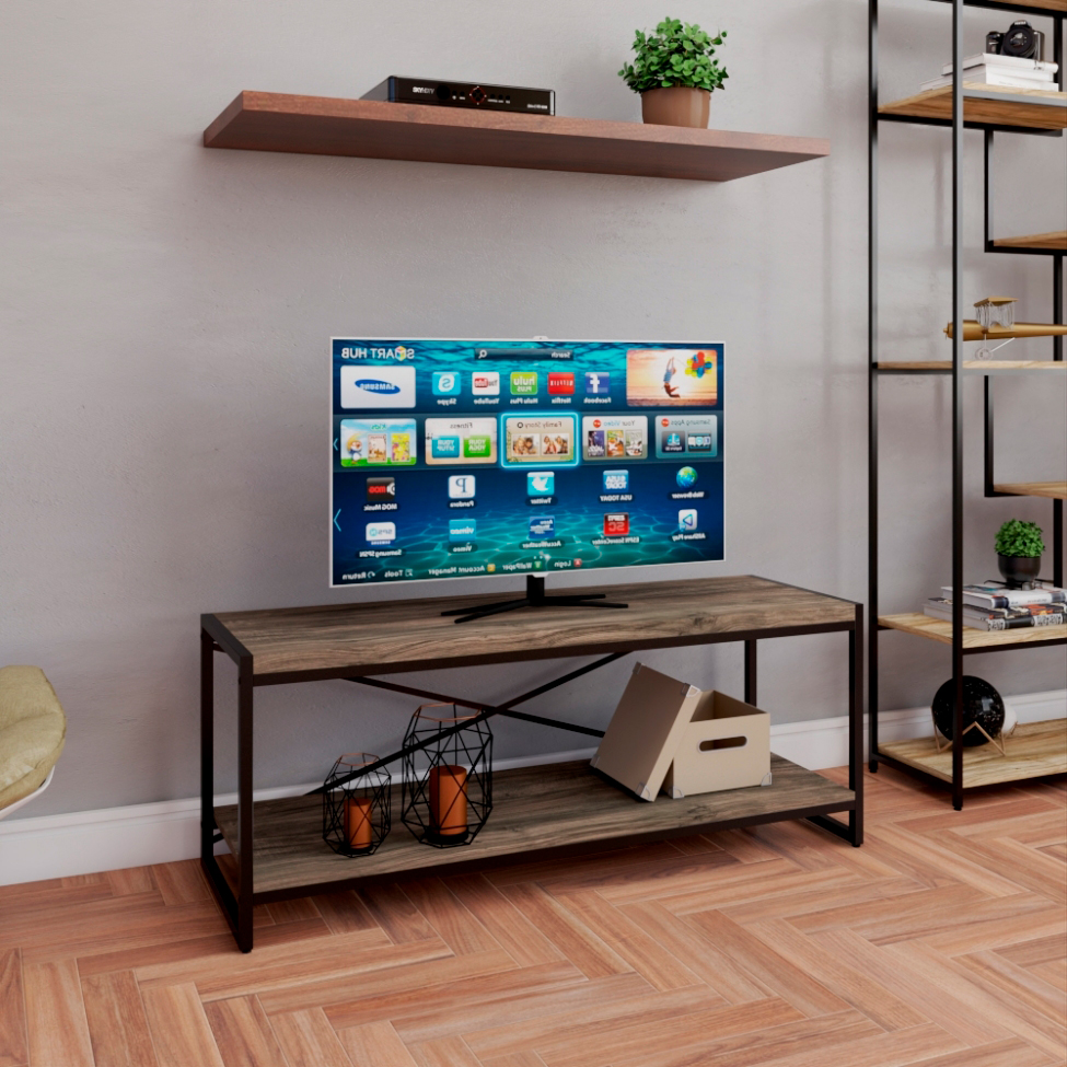 Rack Wooden Carvalho Dark e Preto 120 cm