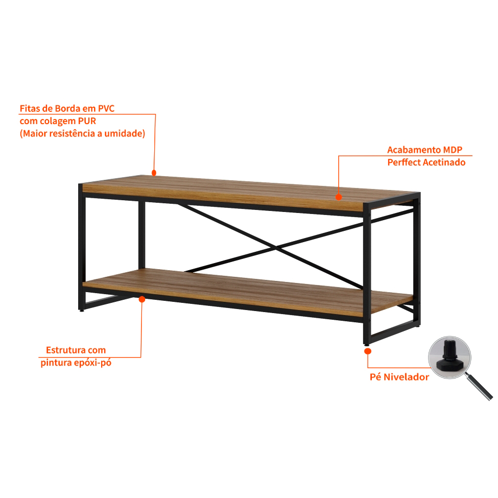 Rack Wooden Mel e Preto 120 cm