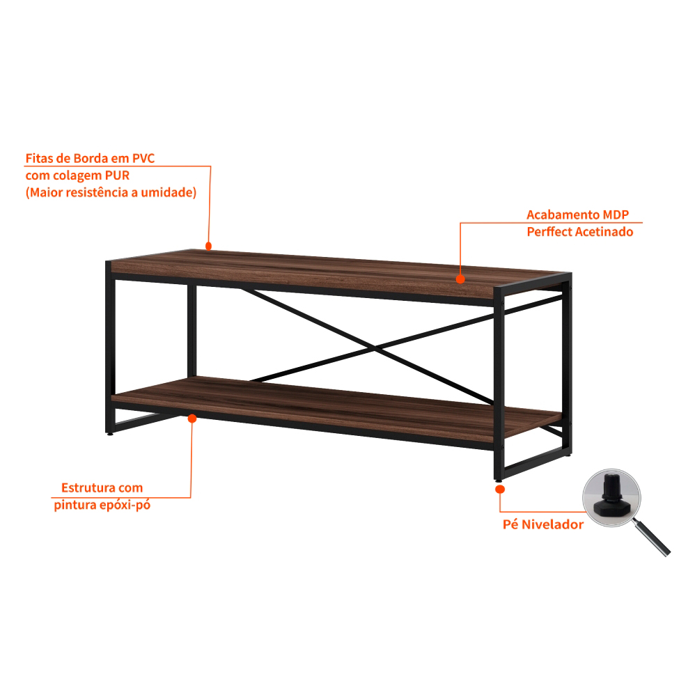 Rack Wooden Nogal e Preto 120 cm
