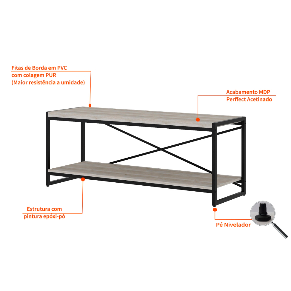 Rack Wooden Snow e Preto 120 cm