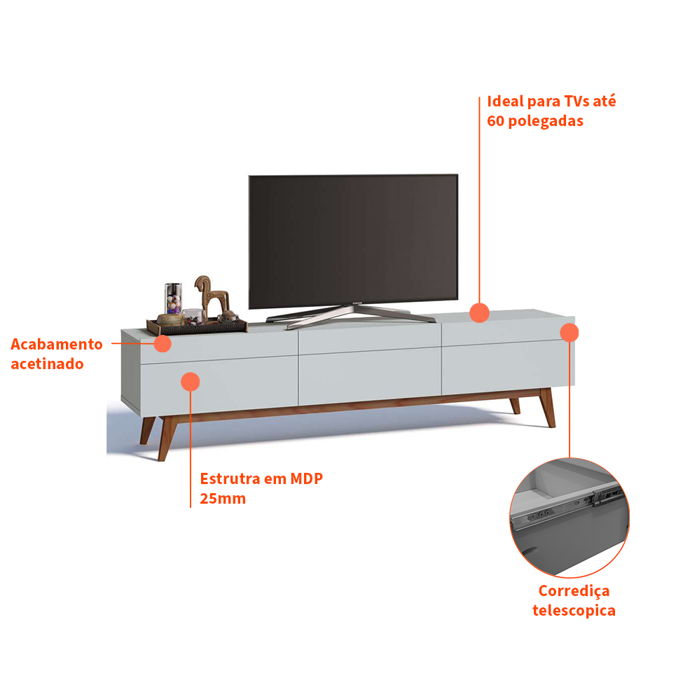 Rack para TV até 85 Polegadas Mazza 3 Gavetas Branco