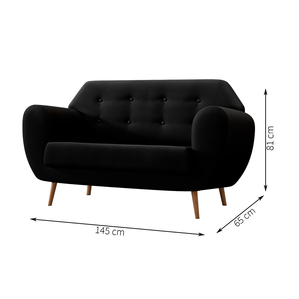 Sofá 2 Lugares Beegees Suede Preto