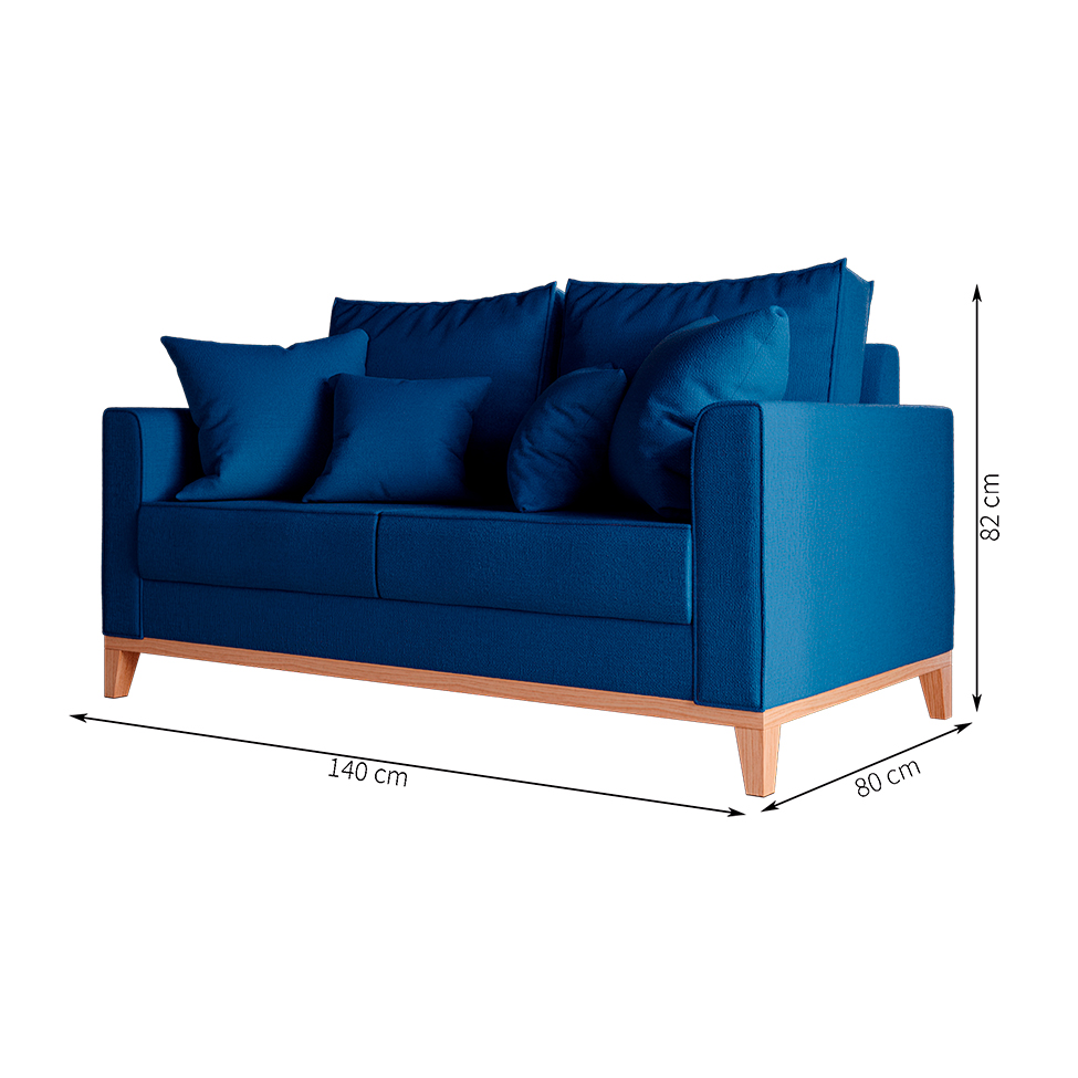 Sofá 2 Lugares Beny Base de Madeira Linho Cotton Azul Marinho