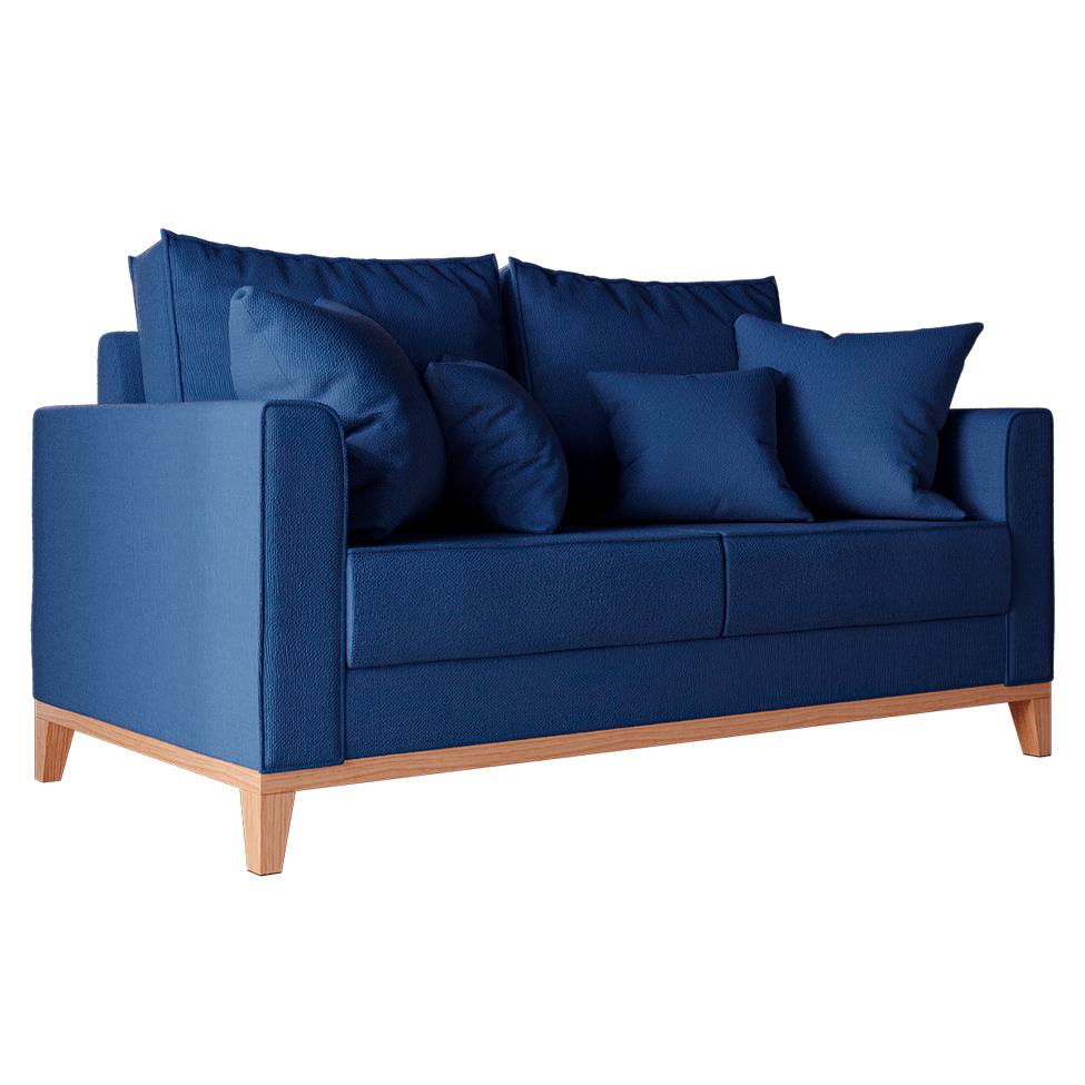 Sofá 2 Lugares Beny Base de Madeira Linho Cotton Azul Marinho