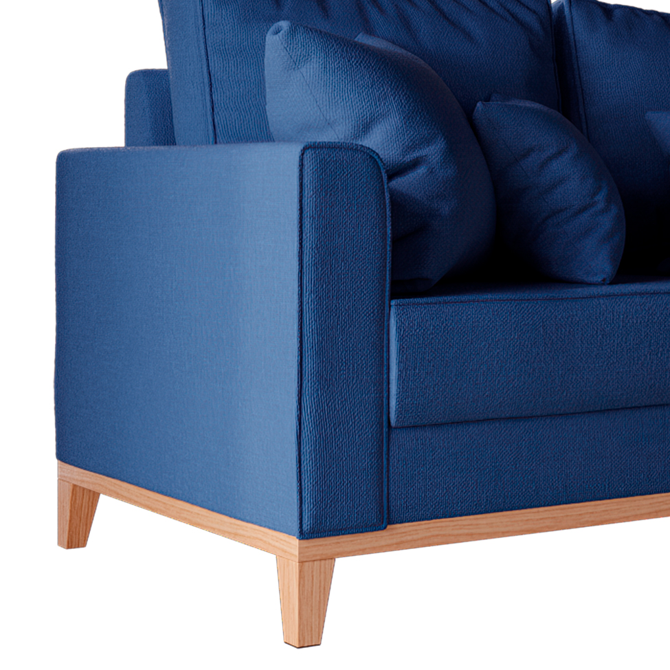 Sofá 2 Lugares Beny Base de Madeira Linho Cotton Azul Marinho
