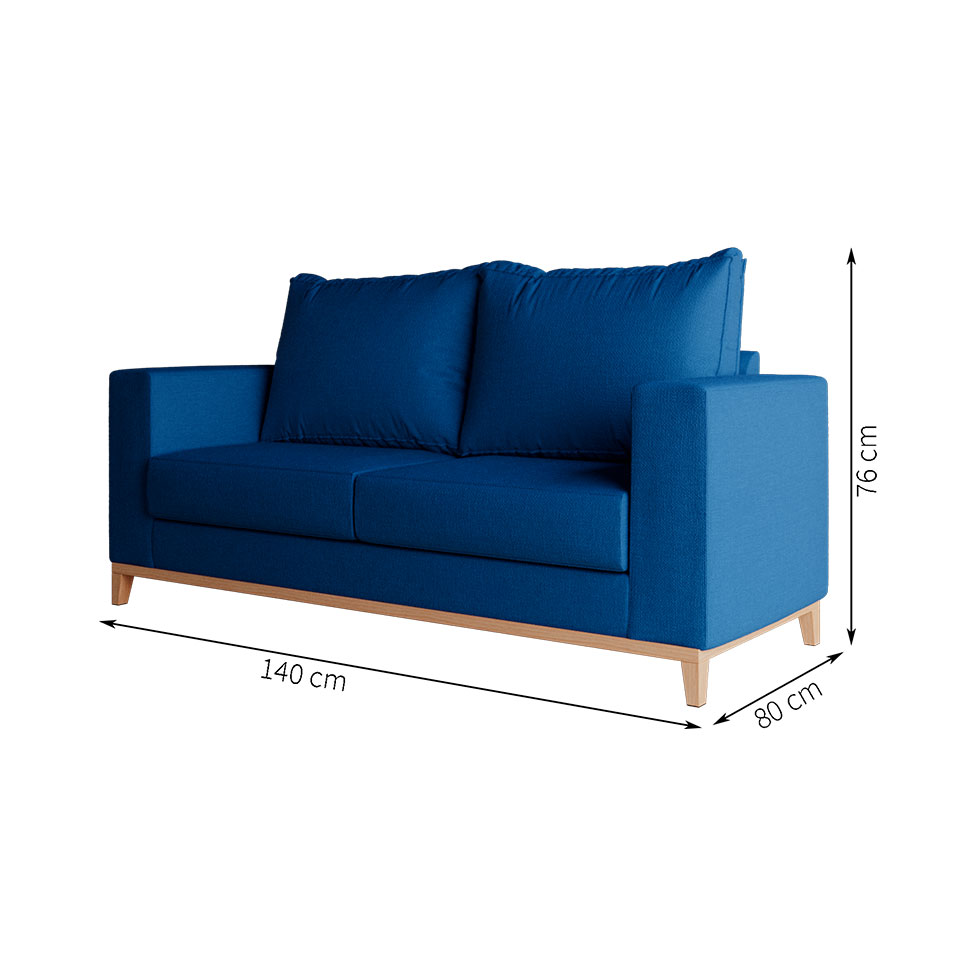 Sofá 2 Lugares Davos Base de Madeira Linho Cotton Azul Marinho