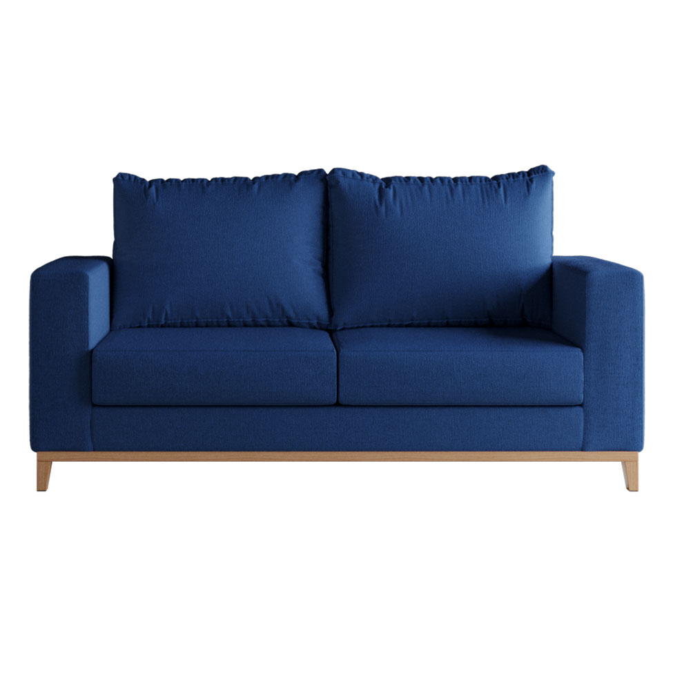 Sofá 2 Lugares Davos Base de Madeira Linho Cotton Azul Marinho