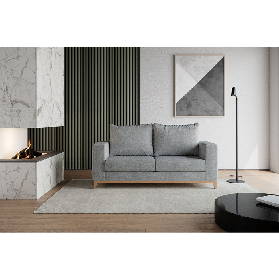 Sofá 2 Lugares Davos Base de Madeira Linho Cotton Cinza