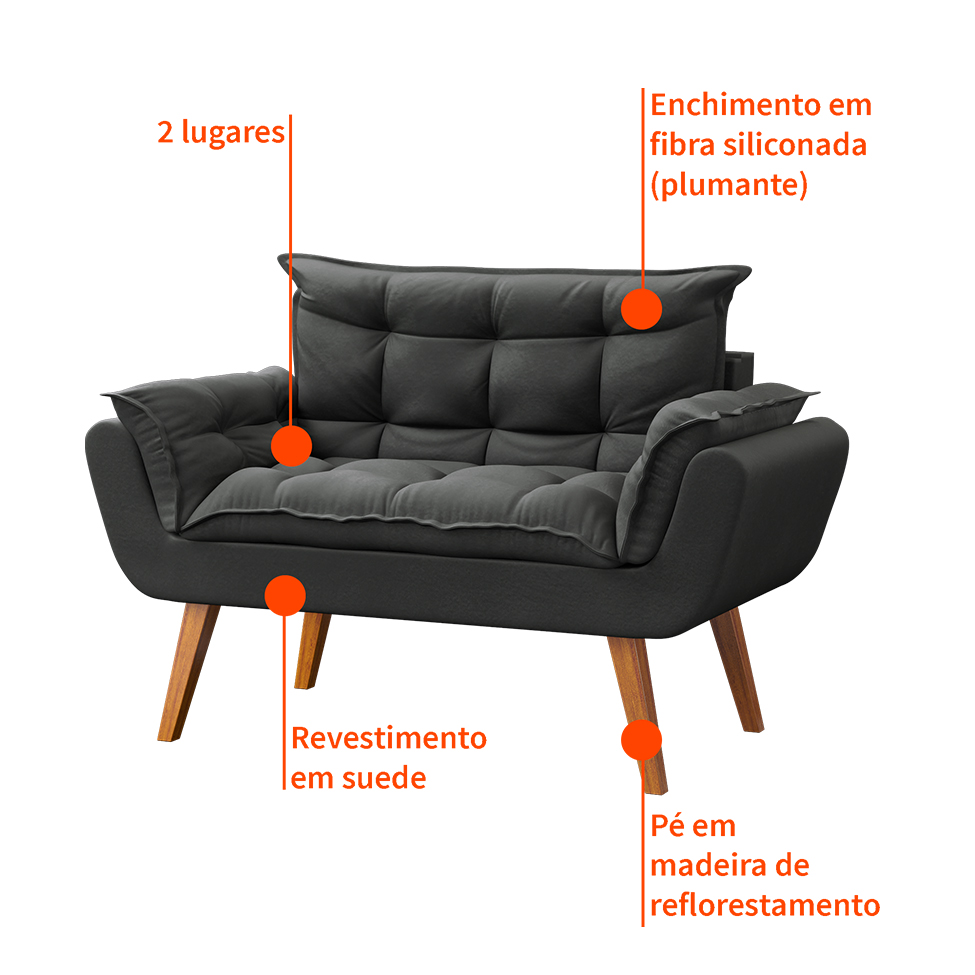 Sofá 2 Lugares Dock Suede Grafite