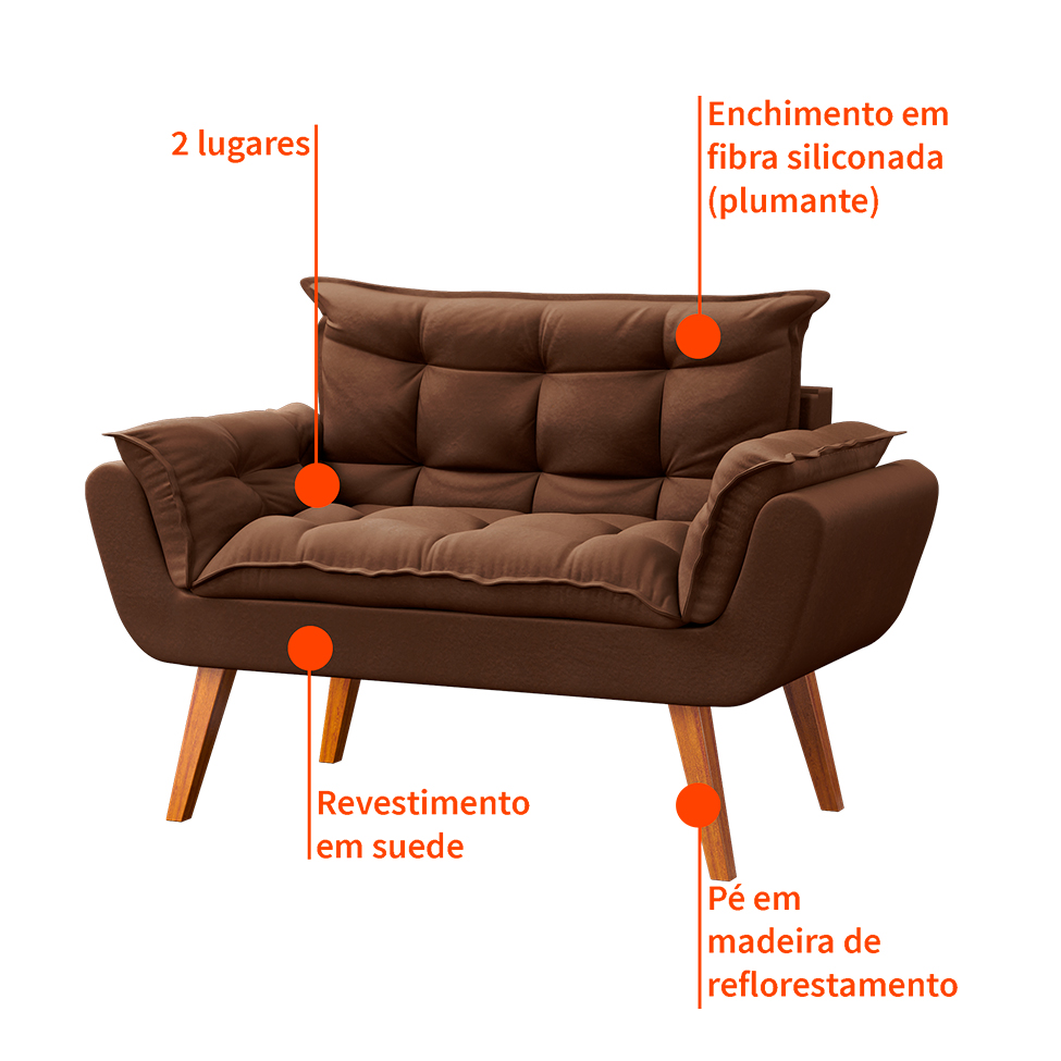 Sofá 2 Lugares Dock Suede Marrom