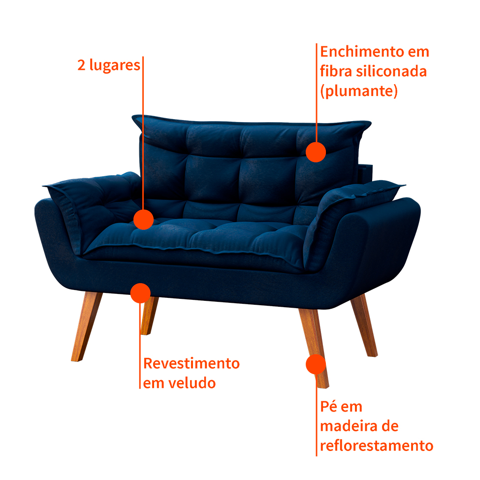 Sofá 2 Lugares Dock Velosuede Azul Marinho
