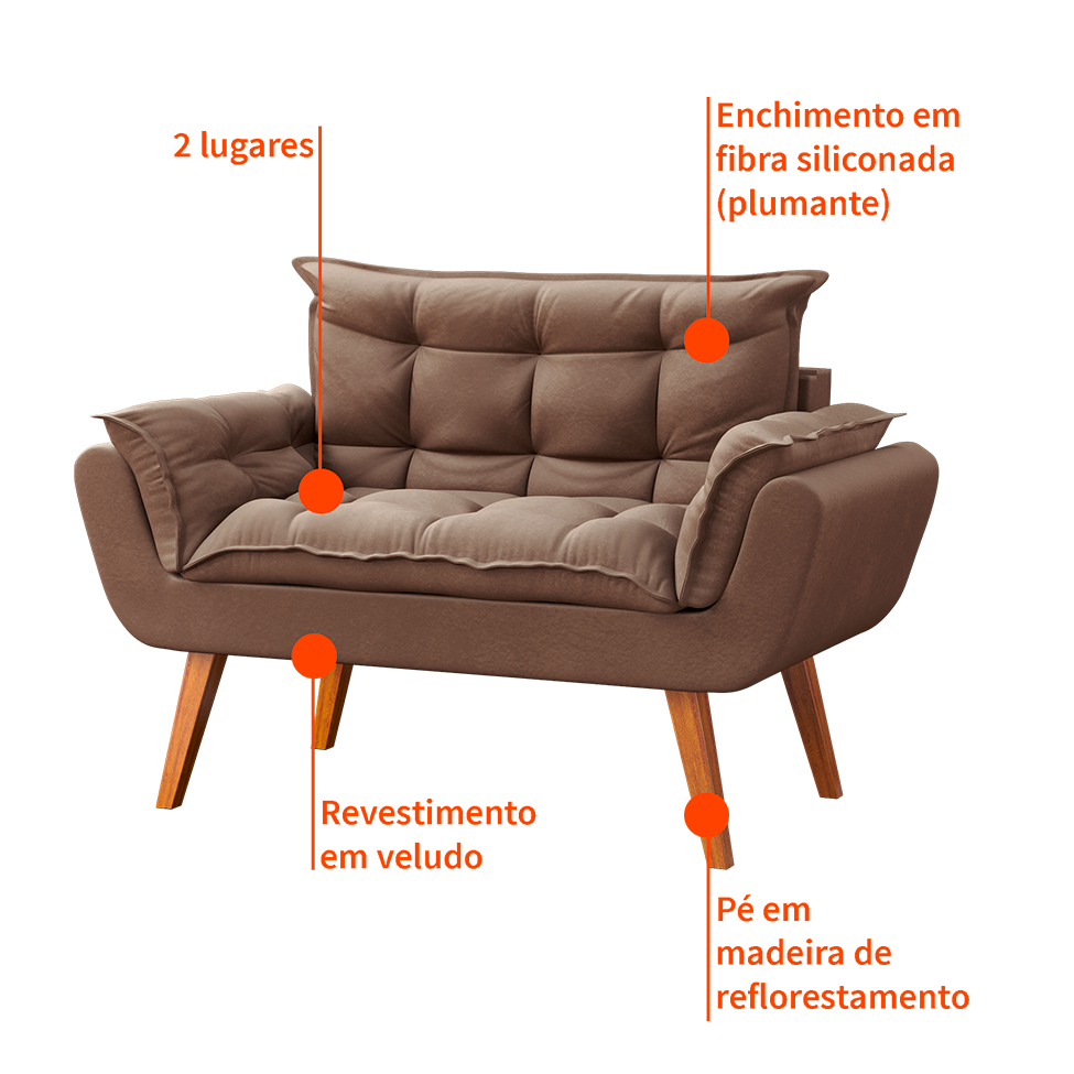 Sofá 2 Lugares Dock Velosuede Bege